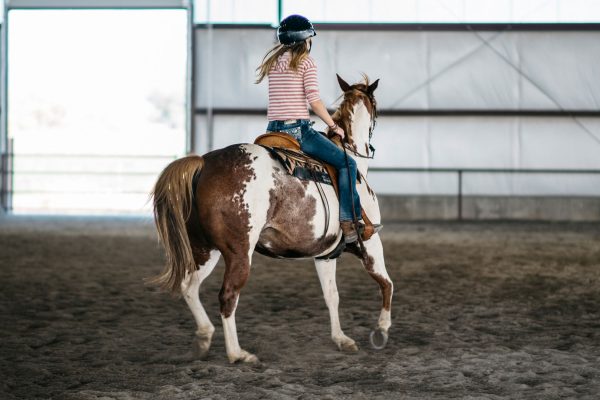 Student girl riding horse